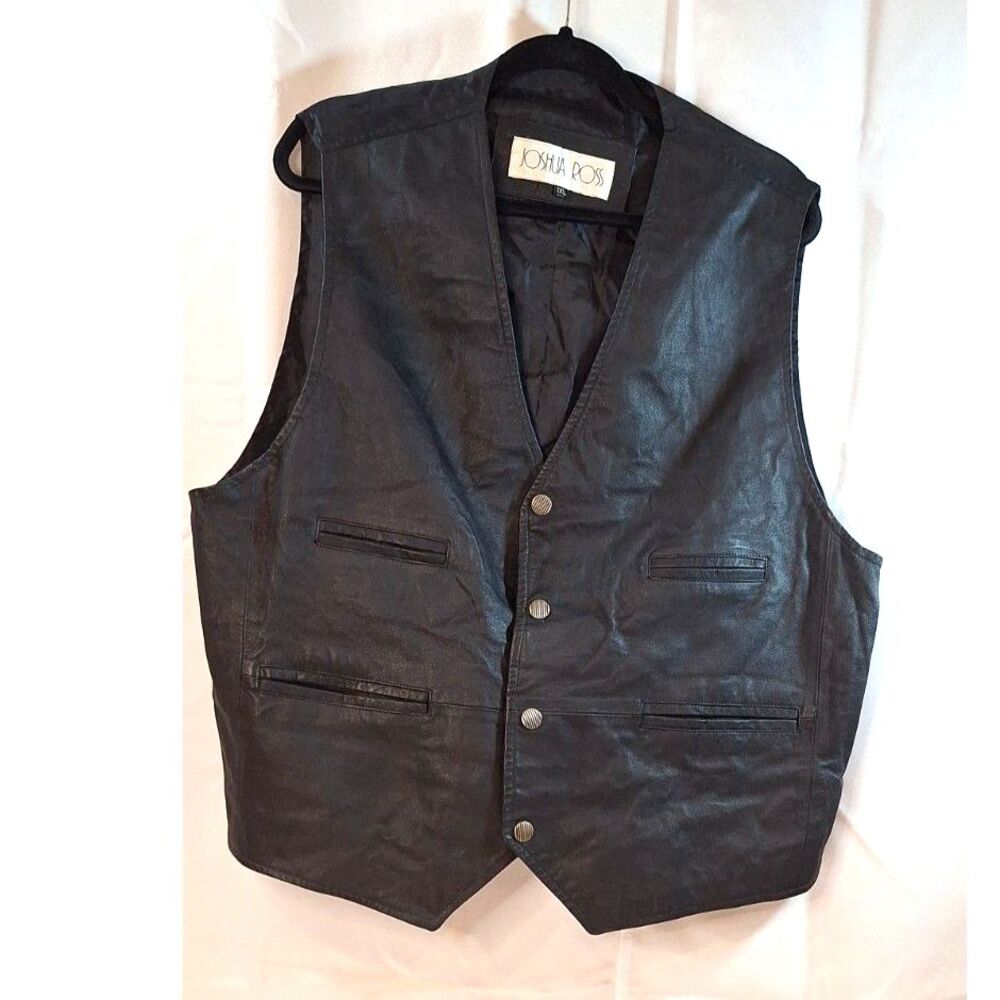 Joshua Ross Mens Black Leather Vest Size 1XL